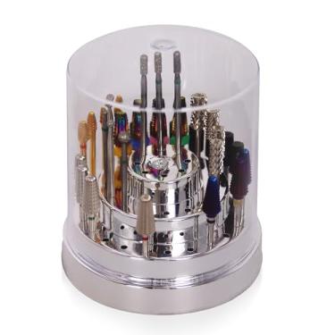 Imagem de PANA Suporte para brocas de unhas, organizador de exibição - caixa de armazenamento à prova de poeira, ferramentas para uso doméstico ou salão de unhas - (48 furos, prata)