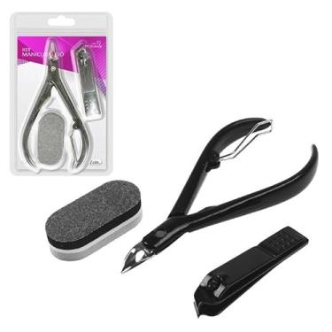 Imagem de Kit Manicure Cortador de Unha Cutícula Lixa Alicate Profissional 3 Peças Linha Premium M5 Armarinhos