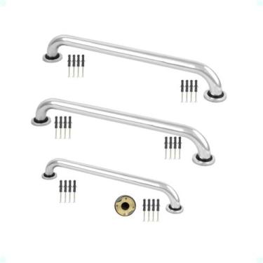 Imagem de Kit Alça Barra de Apoio Reta 2 50 Cm 1 30 Cm Suporte Acessibilidade Id