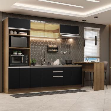 Imagem de Cozinha Completa Madesa Glamy 315001 com Armário, Balcão e Bancada (Sem Tampo e Pia) - Rustic/Preto