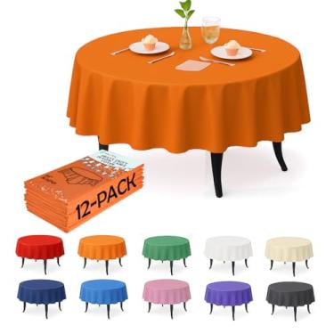 Imagem de Craft And Party Pacote com 12 toalhas de mesa de plástico laranja – Capas de mesa redondas descartáveis de 213 cm, resistentes e à prova d'água para festas, eventos, banquetes, laranja