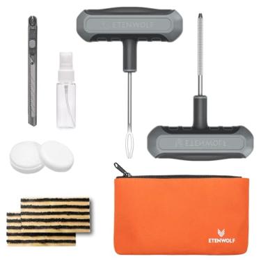 Imagem de ETENWOLF Kit de reparo de pneu plano com plugues 16 peças, kit de plugue de pneu resistente para carro, motocicleta, ATV, jipe, caminhão, trator (cinza)