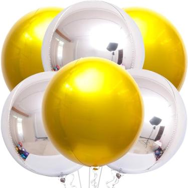 Imagem de Decorações de balões grandes prateados – Pacote com 3 | Balões prateados de hélio metálicos redondos grandes de 55,8 cm de 360 graus | Acabamento espelhado com esfera 4D | Artigos de festa de aniversário e aniversários