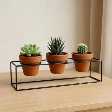 Imagem de Suporte para Vasos Triplo de Ferro Aramado Preto - Bancada, Plantas, S