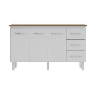 Imagem de Kit Balcão Gabinete 138cm Carina Branco com Tampo 140cm Savana