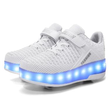 Imagem de Ylllu Tênis infantil de patins LED com luz de roda única para meninas, meninos e crianças, A99-branco, 18