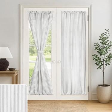 Imagem de Cortina de janela de porta listrada cinza para janela de vidro de 182 cm de comprimento