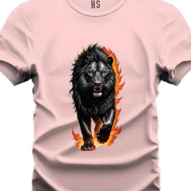 Imagem de Camiseta Personalizada Leão Sobre Fogo Do P ao Plus - Hs, Rosa, G2