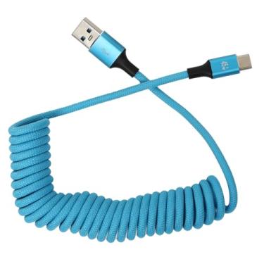 Imagem de HangTon Cabo USB-A para USB-C, CarPlay, carregamento rápido 9/12/15V 3A 45W, espiral trançado para câmera iPhone 15 16, Galaxy S24, LG V60, iPad, MacBook Pro, R6 A7CR FX3 S1H, laptop