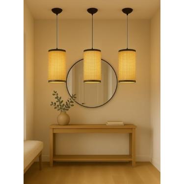 Imagem de D+MOB Kit 3 Pendentes Palha Sintético 30x17cm Para Sala, Quarto, Cozinha, Ambiente Moderno, Decoração moderna (Palha com Preto Sintetico)