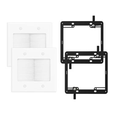 Imagem de iwillink Placa de parede de 2 escovas com suporte de montagem, escondedor de fio de passagem para gerenciamento de cabos, cabos Ethernet, cabos HDMI e sistemas de home theater, pacote com 2