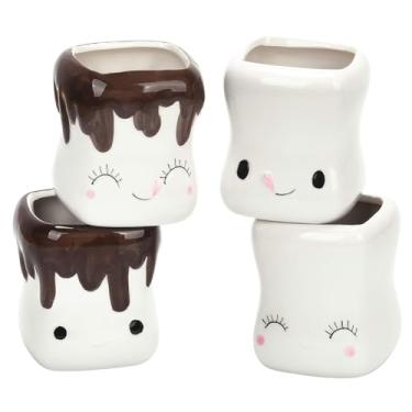 Imagem de Cabtnca Canecas de Marshmallow, canecas fofas de Marshmallow, conjunto de 4, canecas de chocolate quente para crianças, copos de marshmallow com rostos, decoração de marshmallow para o Natal,