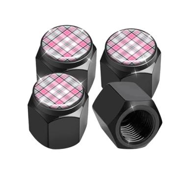 Imagem de Pacote com 4 tampas de haste de válvula de pneu, tampas de haste de roda de carro, tampas de válvula de ar de alumínio, ajuste universal para carros, SUVs, caminhões, bicicletas e motocicletas (xadrez