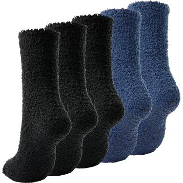 Imagem de BenSorts Meias masculinas felpudas com sola antiderrapante, meias quentes para casa, presentes de Natal, 5 pares de cores lisas a, 6-13