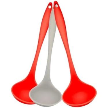 Imagem de Conjunto de 3 Conchas de Feijão em Silicone, 29 cm x 8,5 cm, Cabo em Aço Inox, 85g, Cores Sortidas