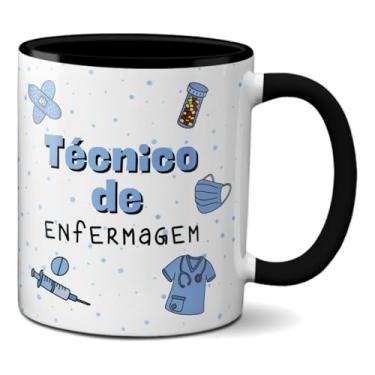 Imagem de Caneca Técnico De Enfermagem Símbolos Xícara Profissão (Preta)