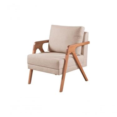 Imagem de Poltrona Decorativa Mona Braço De Madeira Cor:linho Bege