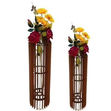 Imagem de Vaso de Chão Decorativo Grande MDF PENEDO - LENOBRE, Marrom, Kit com 2