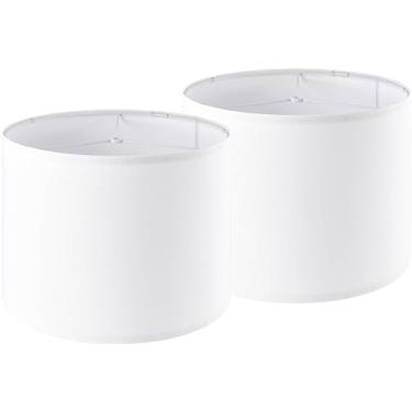 Imagem de Abajur de tambor branco puro conjunto de 2 abajures grandes 35,5 cm superior x 35,5 cm inferior x 28 cm altura (aranha) abajur moderno para abajur de mesa e cabeceira - substituição de abajur