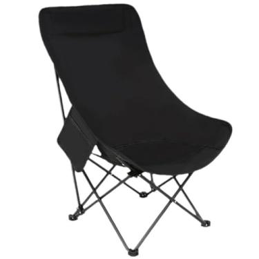 Imagem de eYourlife2012 Cadeira de acampamento portátil, encosto alto, leve, dobrável, design de cadeira de lua, capacidade de 120 kg (preto)