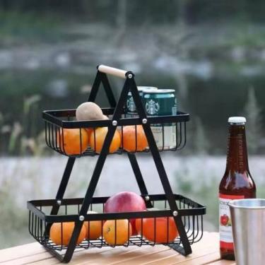 Imagem de Fruteira de Metal Multiuso de 2 Andares com Alça em Madeira Organizado