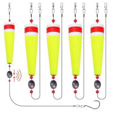 Imagem de CWSDXM Rolhas flutuantes de cortiça, boias deslizantes para pesca de peixe vermelho e truta salpicada, rolhas pesadas para água salgada e doce 5 cm 7,6 cm 10 cm 12,7 cm (amarelo-vermelho, 12,7 cm)