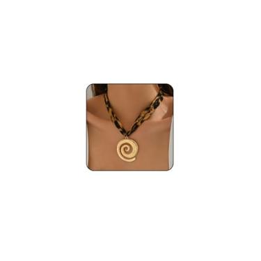 Imagem de Colar de cachecol com pingente de bandana com berloques, laço de coração grosso, círculo, cruz, flor, estrela-do-mar, espiral e pingente de concha, colares dourados de leopardo para mulheres, joias