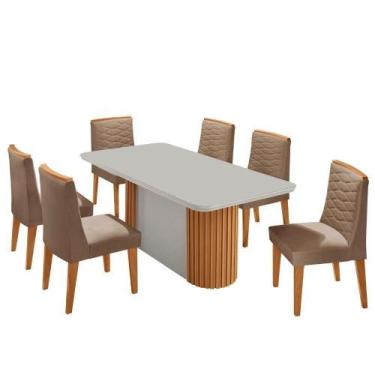 Imagem de Mesa Jantar Aspen Tampo Mdf Vidro 6 Cadeiras Eloise Moderna Veludo Cap