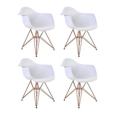 Imagem de Kit 4 Poltronas Eiffel Eames Brancas Com Braço Daw Em Ferro Cobre - Co