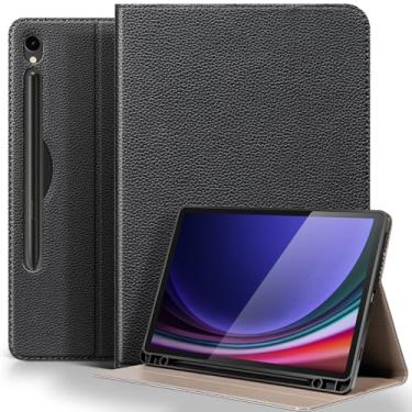Imagem de XFYKJIN Capa de couro para Samsung Galaxy Tab S9/S9 FE de 11 polegadas com suporte para lápis, capa protetora à prova de choque ajustável inteligente premium flip para tablet, preta