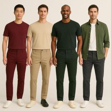 Imagem de Kit 4 Calças Alfaiataria Jeans Masculina Skinny Slim Sarja Com Lycra -