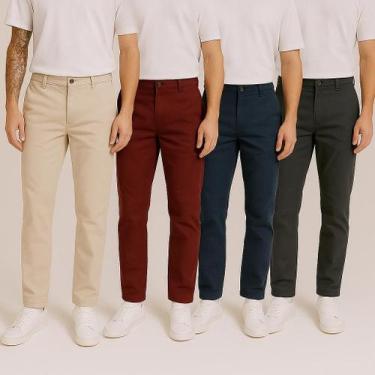 Imagem de Kit 4 Calças Alfaiataria Jeans Masculina Skinny Slim Sarja Com Lycra -