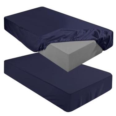 Imagem de Breling Lençol com elástico (apenas lençol) compatível com colchão dobrável Milliard de microfibra para cama de beliche e trailer (azul marinho, 2 peças, solteiro, 10 cm)