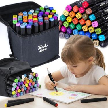 Imagem de Marcadores Canetinhas Coloridas Escolar Ponta Dupla com 48 Cores Touch