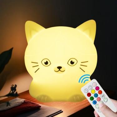 Imagem de xinjinhju Luz noturna para crianças, luzes para gatos, lâmpada de cabeceira de 9 cores, luzes portáteis para decoração de quarto, lindos presentes LED multicoloridos para crianças, meninas, meninos