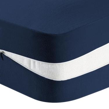 Imagem de PrinceDeco Capa de colchão duplo para colchão futon japonês tradicional, capa de colchão macia e grossa com zíper, lavável na máquina, azul marinho