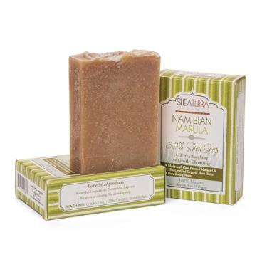 Imagem de Sabonete Shea Terra 33% de manteiga de karité com marula namibiana – totalmente natural, barra de sabão emoliente que limpa suavemente, hidrata e é extra calmante – 127 g