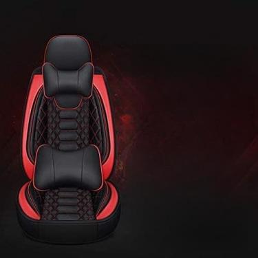 Imagem de KRASS Capa de assento de carro de couro, capa geral de assento de carro de couro de luxo resistente ao desgaste, kit interior do carro com suporte lombar e apoio de cabeça, vermelho, Collector88