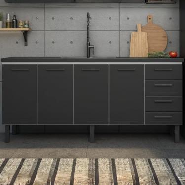 Imagem de Gabinete de Cozinha 194cm Armário 100% Aço 4 Porta 4 Gavetas (Preto)