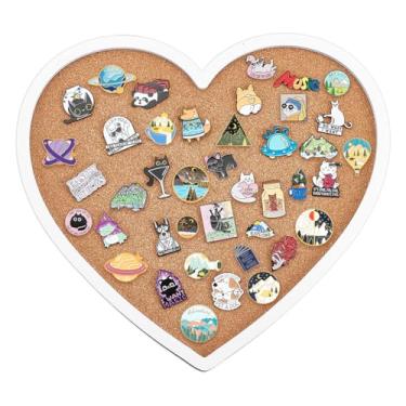 Imagem de BENECREAT Quadro de cortiça de alfinete de coração branco, quadro de exibição de boletim de 0,7 polegadas de espessura com moldura branca para armazenamento de broches, decoração de dia dos namorados