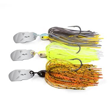 Imagem de MadBite Iscas de pesca da KastKing Bladed Jig, kits multicoloridos de 3 peças, ação vibratória irresistível, ganchos de ponta de fio pesado pegajosos e afiados, tamanhos populares de 3/226.8 g, inclui