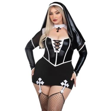 Imagem de Leg Avenue Fantasia feminina de freira sexy com 2 peças, multicor, 2X