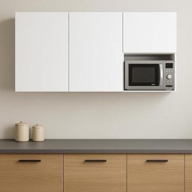 Imagem de Armário Aereo De Cozinha Nicho Microondas MDF Branco 120cm Rafaro - Ra