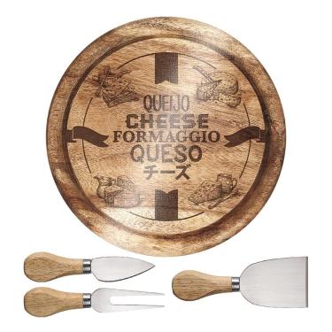 Imagem de Conjunto para Queijo com Tábua de Decoração Euro Home Madeira/Vidro/Inox - 4 Peças