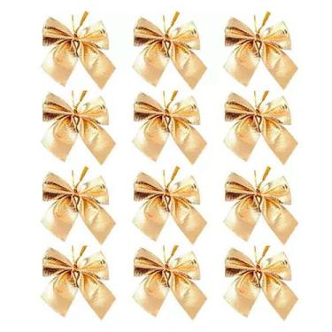 Imagem de Kit 24 Lacinho Enfeite Laço Dourado Metálico Pendente Para Árvore - Ri