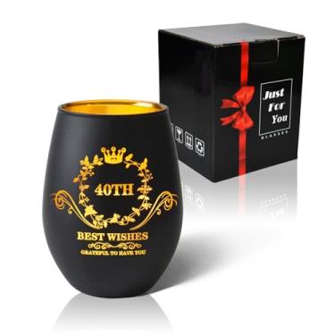 Imagem de Presentes de aniversário de 40 anos para mulheres e homens, taça de vinho vintage gravada sem haste, decorações de aniversário de 40 anos para mãe, pai, amigos, colegas de trabalho, ideia engraçada de