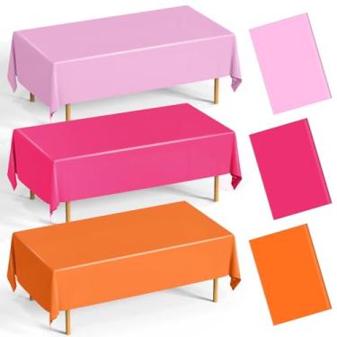 Imagem de Lounsweer 3 toalhas de mesa de plástico rosa, laranja e rosa claro, 137 x 272 cm, toalha de mesa retangular de cor tequila, impermeável, capa de mesa para festa com tema de tequila, nascer do sol