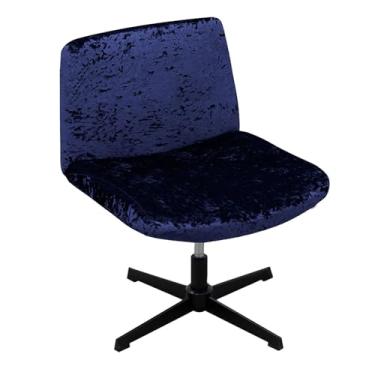 Imagem de Kitegrese Capa para cadeira sem braços cruzada, capa para assento de mesa de escritório com detalhes largos no meio das costas, para cadeiras de computador e toucador (azul marinho)