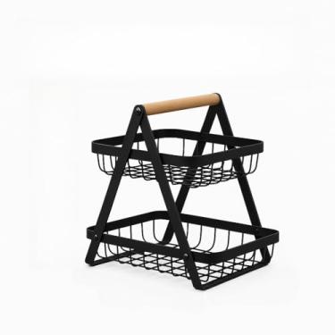 Imagem de Fruteira 2 Andares Ferro e Madeira Organizador Cozinha Decoração Premium