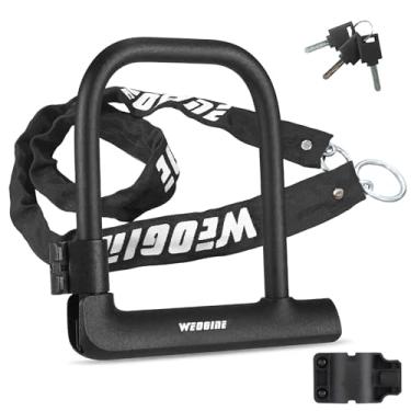 Imagem de Cadeado em U de bicicleta com corrente de segurança de 1,2 m, manilha de 14 mm, trava de bicicleta com 3 chaves e suporte de montagem, travas em U de bicicleta perfeitas para estrada, montanha e